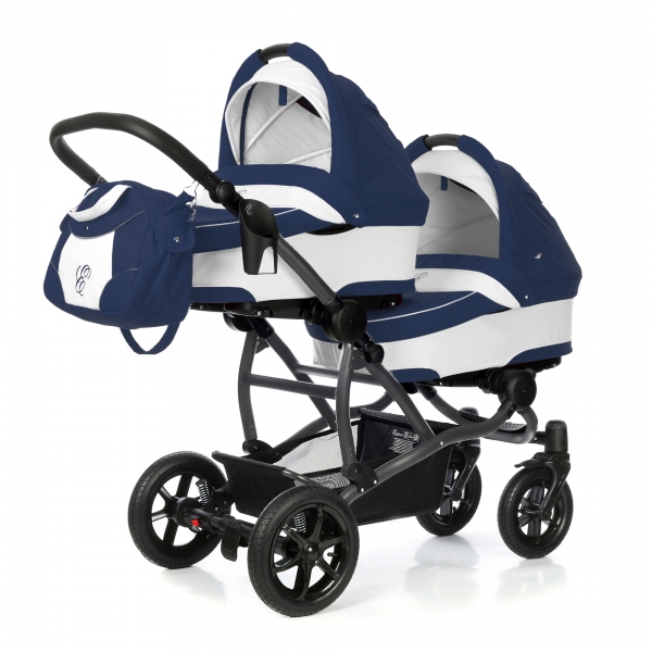 Детская коляска для двойни для новорожденного Esspero Duetto (шасси Graphite) Navy Grey