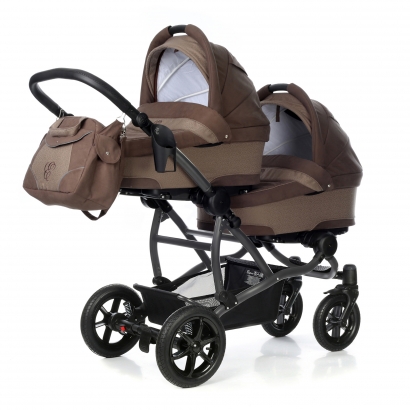 Детская коляска для двойни для новорожденного Esspero Duetto (шасси Graphite) Coffee
