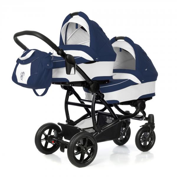 Детская коляска для двойни для новорожденного Esspero Duetto (шасси Black) Navy Grey
