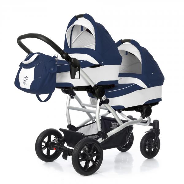 Детская коляска для двойни для новорожденного Esspero Duetto (шасси Grey) Navy Grey