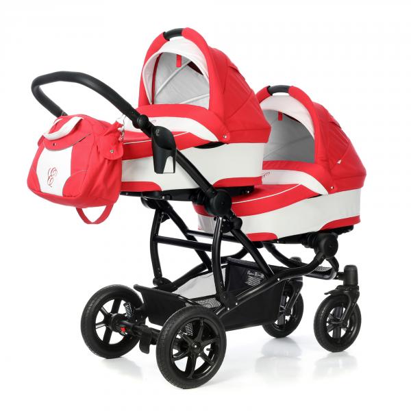 Детская коляска для двойни для новорожденного Esspero Duetto (шасси Black) Red Lux